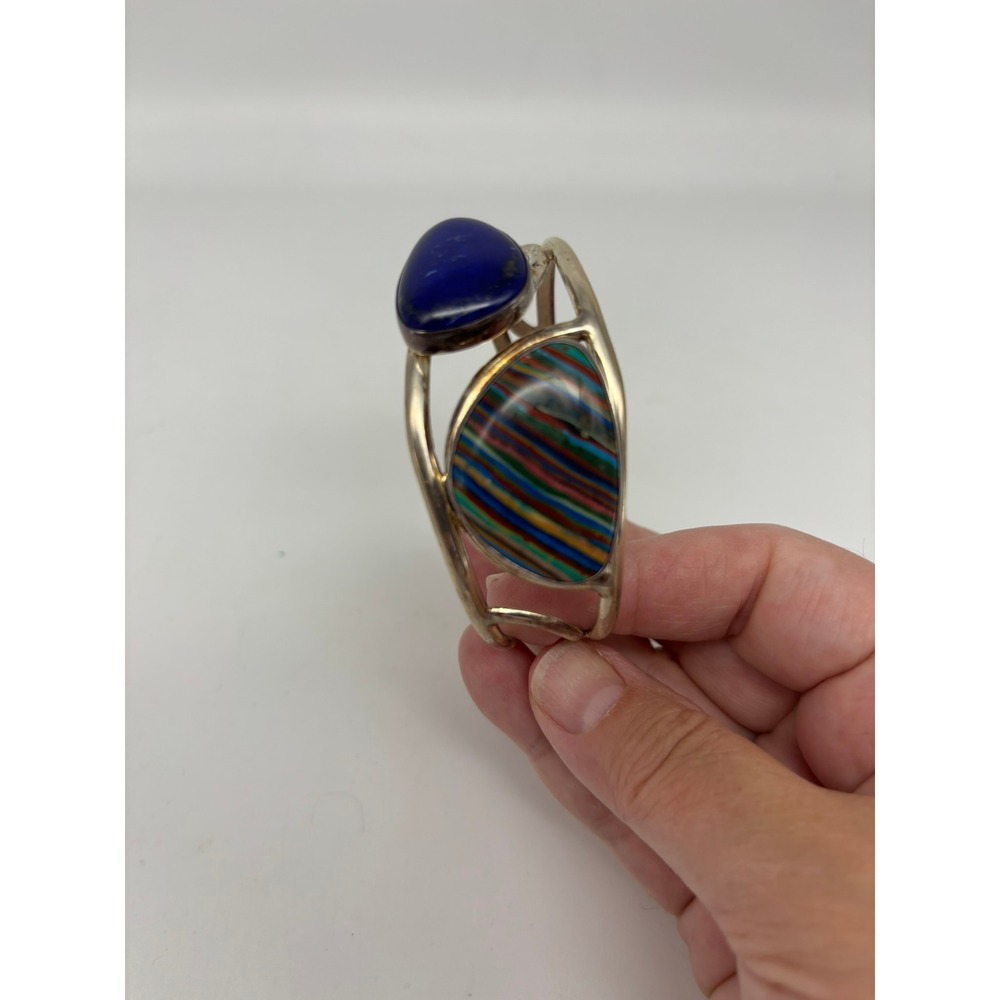 Jay King Cuff Bracelet Silver 925 Lapis Lazuli Rainbow Calsilica Split Shank